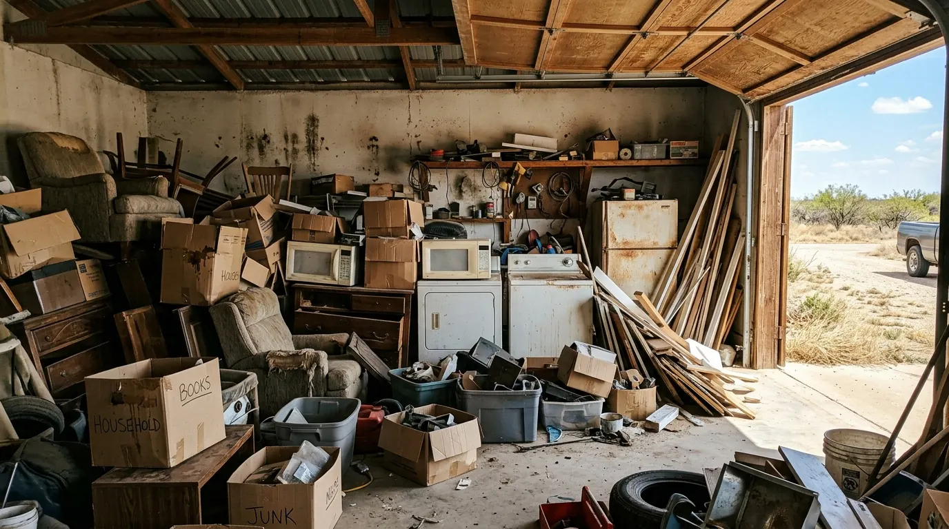 Garage packed with junk and debris before removal